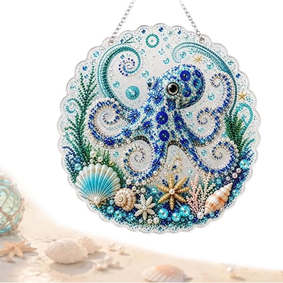 Ocean Pearl Art DIY Hanging Ornament Kit, Pearl Art Kits for Adults ,C | Pearl Art Kits For Adults, Pearl Diamond Art Kits For Adults, with Octopus, Seashells, Starfish & Rhinestone Accents