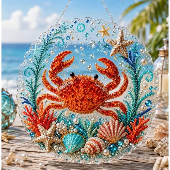 Ocean Pearl Art DIY Hanging Ornament Kit, Sea Turtle Coastal Diamond Art Kit with Complete Tools, Sparkling Rhinestone Bead Craft Gift for Ocean Lovers C
