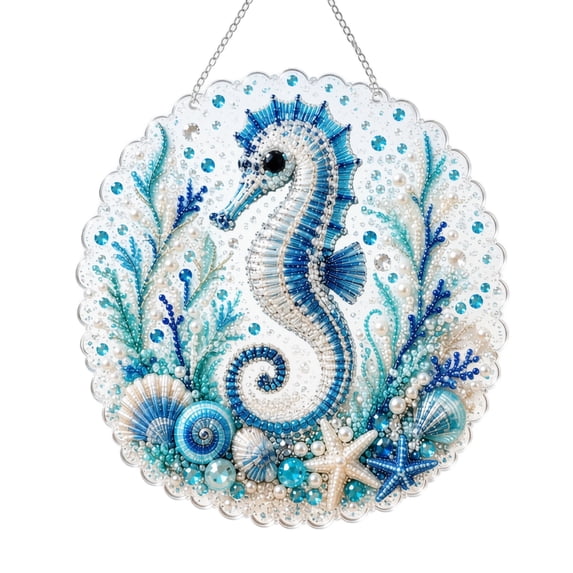Ocean Pearl Art Diy Hanging Ornament Kit Ocean Theme Pearl Art Diy Kit Coastal Window Hanging Pearl Pendant Suncatcher Ornaments Gift For Craft Lovers(7.87In)
