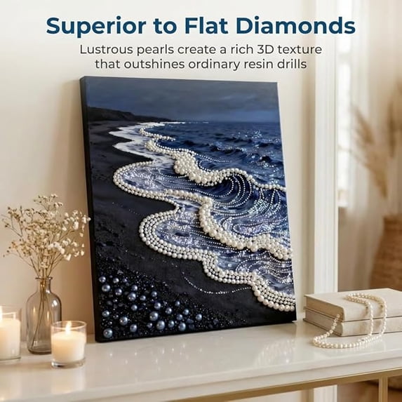 Ocean Pearl Diamond Painting Kit,3D Beach Wave DIY Art Crafts,3D Wave Designs with Sparkling Gems & Pearls.,All-inclusive DIY home decor.