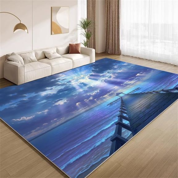 Ocean Pier Area Rugs, 3D Coastal Wooden Dock Carpet, Washable Non Slip Low Pile Soft Rug for Living Room Bedroom Study Office Hallway Decor Mat 2ftx3ft