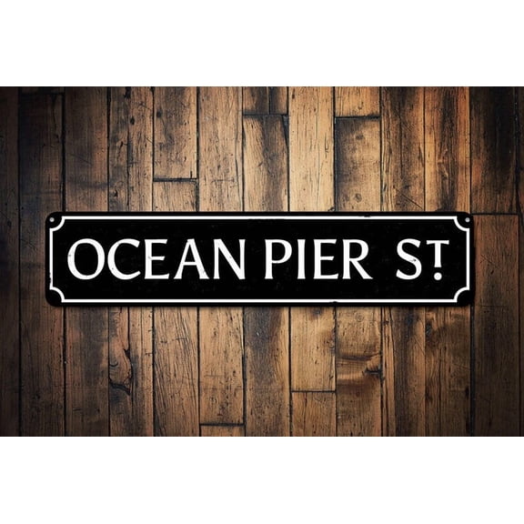 Ocean Pier St Sign Custom Beach Street Sign Ocean Lover Gift Beach House Decor Metal Sea Home Decoration - Ocean Sign - Size: 16 x 4 Inches