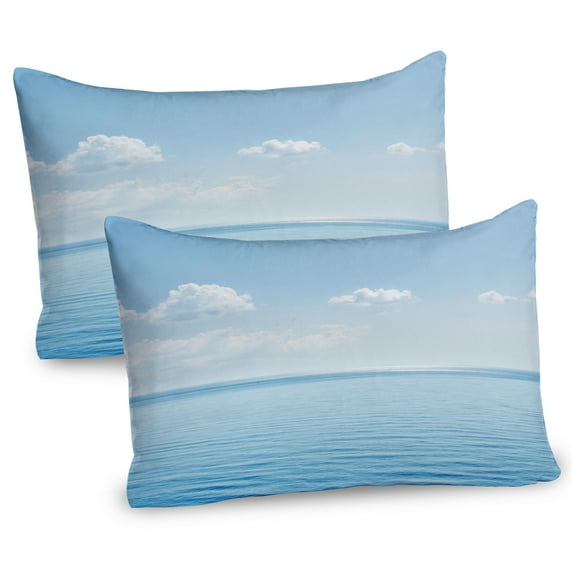Ocean Pillow Sham Set of 2, Aquatic Seascape Sky Landscape Tropical Lands Relaxation Spot in the Coast, Quality Microfiber Bedding Item for All Seasons, 26" x 20", Blue White, by Ambesonne