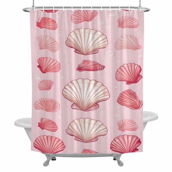 Ocean Pink Shell Bathroom Shower Curtain, Shells Pink Theme Modernisim Textrure Waterproof Washable Soft Bath Curtain for Bathtub Decor with 12 Hooks&Grommet, 66x72 Inch