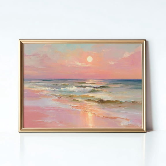 Ocean Pink Sunset Print Grandmillenial Preppy Coastal Wall Art Trendy Summer Beach Decor