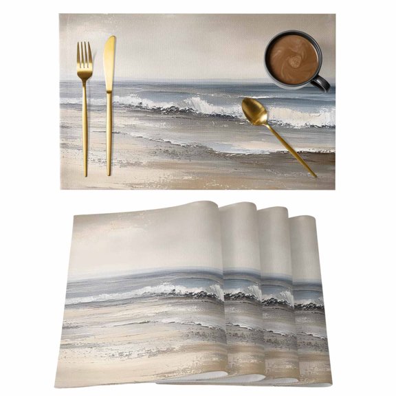 Ocean Placemats Set of 4 Grey Sky Abstract Beach Minimalism Art Place Mats Indoor Wipeable Table Mats Washable Cloth Dining Table Placemats for Kitchen Holiday Party Home Decor 13x19 Inch