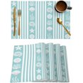 thumbnail image 1 of Ocean Placemats Set of 6 Shell Coral Starfish Stripes Navy Turquoise Place Mat for Dining Table Washable Burlap Cotton Table Mats, 1 of 6