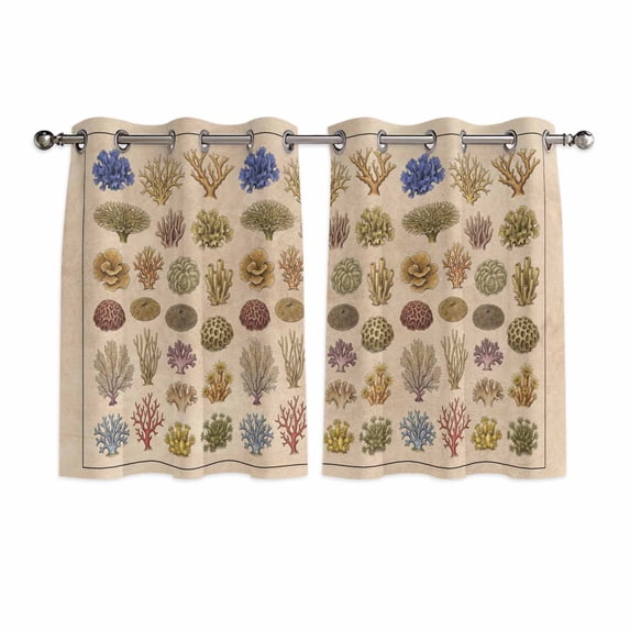 Ocean Plants Kitchen Curtains Window Panels, Colorful Coastal Marine Coral Vintage Beige Insulated Window Treatment Curtain, Grommet Curtains for Bedroom/Living Room/Bathroom, 2 Piece 42"Wx45"L