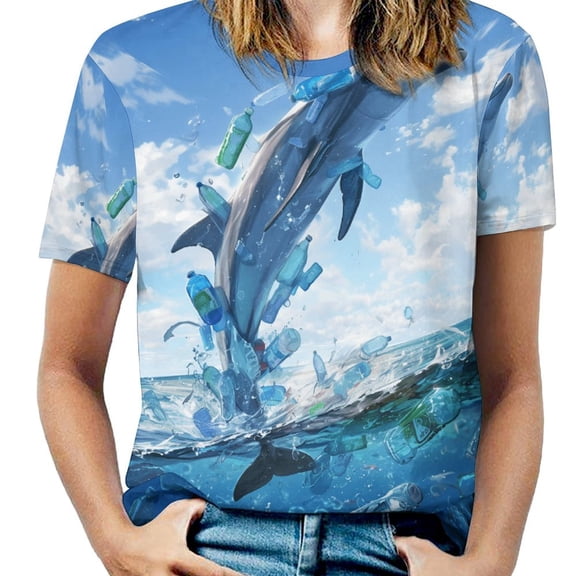 Ocean Pollution Awareness-1 Women's T-Shirt Short Sleeve T Shirts Tops Tee Ladies Loose T