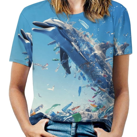 Ocean Pollution Awareness T Shirts Basic T-Shirt Short Sleeve Ladies Tee Shirt Summer Graphic Clothing