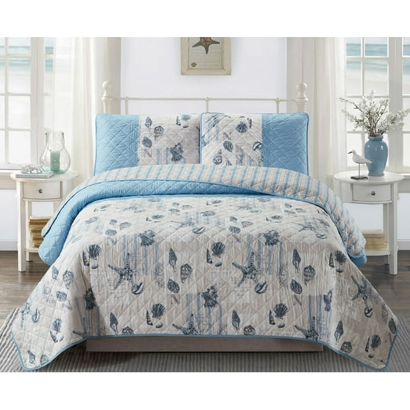 Ocean Postcards Twin size 2-piece Quilt Set
