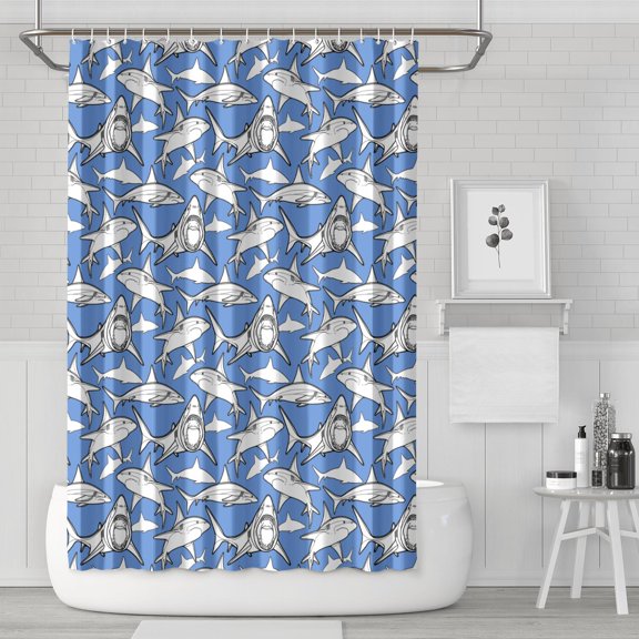 Ocean Predator Shower Curtain Liner - Shark Marine Life Water-Resistant Fabric, Washable Tropical Bathroom Decor,72x72in