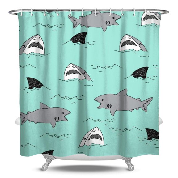 Ocean Predator Shower Curtain Liner - Shark Marine Life Water-Resistant Fabric, Washable Tropical Bathroom Decor,84x72in