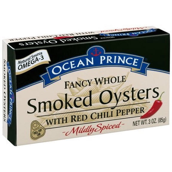 Ocean Prince Smoked Oysters with Red Chili Pepper 3 Oz (Pack of 18)
