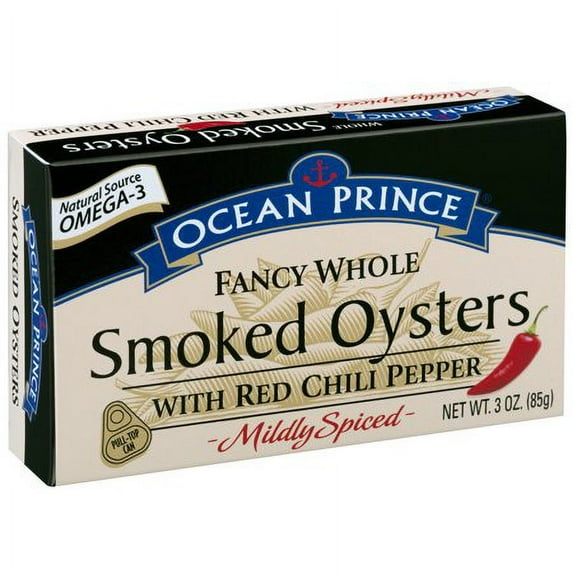 Ocean Prince Smoked Oysters with Red Chili Pepper 3 Oz (Pack of 32)