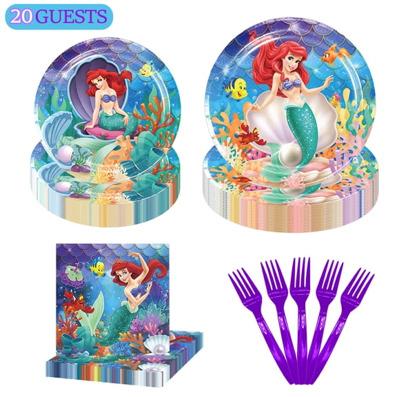 Ocean Princess Plates Set Birthday Party Supplies Party Tableware Paper Plates Napkins Forks for Anime Theme Baby Shower Ocean Party Decorations