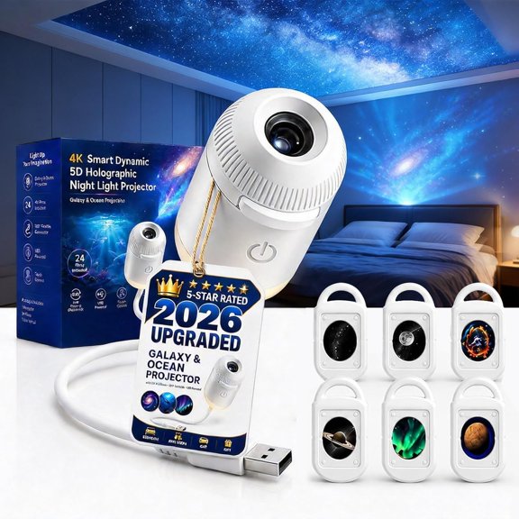 Ocean Projector, Galaxy Projector Night Light, Star Projector for Bedroom | Plug and Play Starry Sky Ceiling Projector, USB-Powered 360° Adjustable Projector