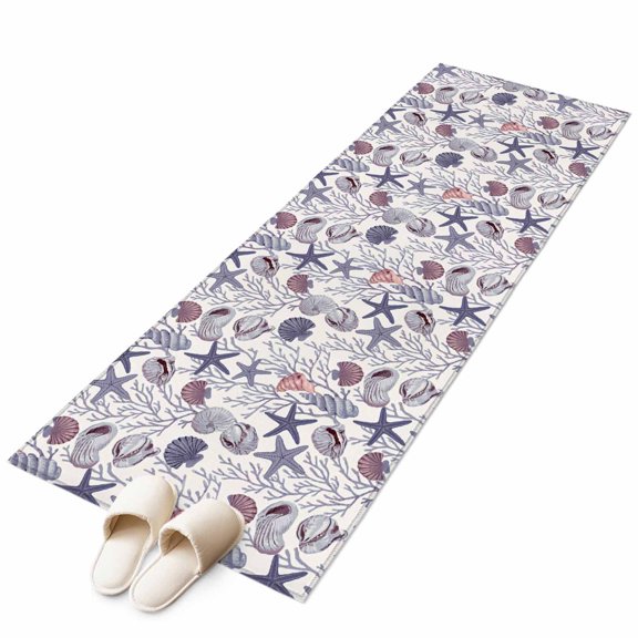 Ocean Purple Starfish Coral Shell on Beige Non-Slip Non-Shedding Floor Mat, Underwater Washable Sturdy Carpet for Living Room Bedroom Home Decor