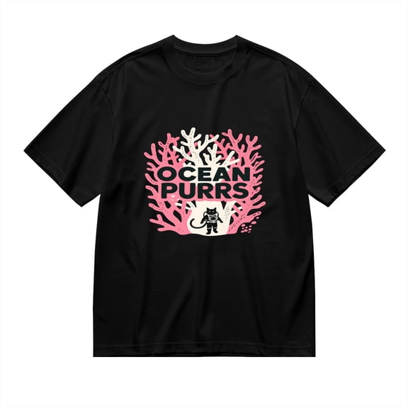 Ocean Purrs, Coral Cat Print, Vintage T Shirt, Cotton T-Shirt for Men, 23611222,S