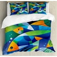 thumbnail image 1 of Ocean Queen Size Duvet Cover Set, Abstract Digital Geometric Pieced Fish with Circle Curves Depths of the Ocean Theme, Decorative 3 Piece Bedding Set with 2 Pillow Shams, Multicolor, by Ambesonne, 1 of 3