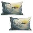 thumbnail image 1 of Ocean Quilted Pillowcover Set of 2, Illustration of Cloudy Sky Tropical Island Wave and Surfer at Sunset Seascape, Standard Queen Size Pillow Cover Bedroom, 30" x 20", Beige Yellow Navy, by Ambesonne, 1 of 1