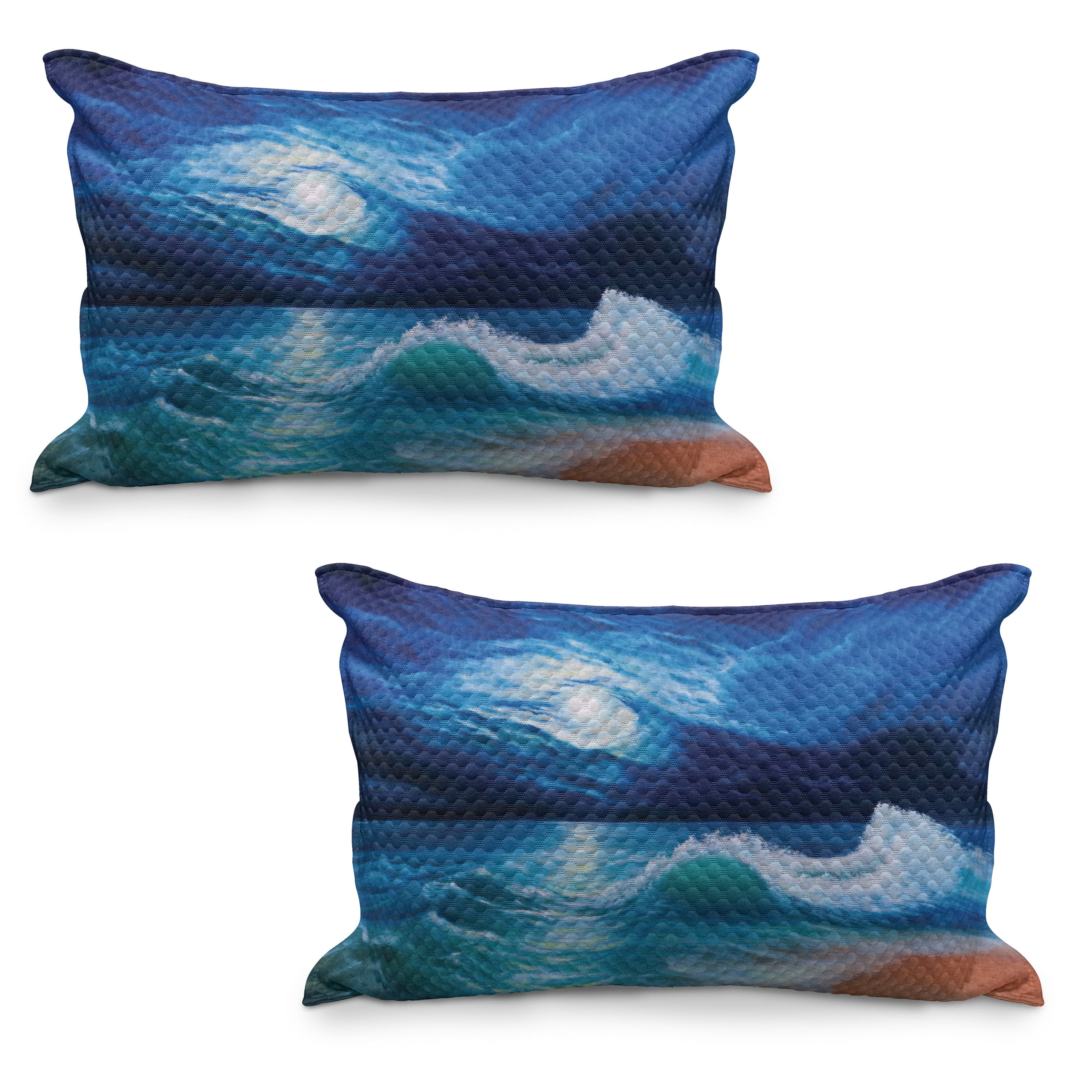 Dramatic Pillows Ocean Quilted Pillowcover Set of 2, Moonlight over Wavy Sea Dramatic ...