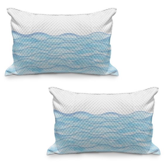 Ocean Quilted Pillowcover Set of 2, Sea Waves Illustration Features Liquid Ocean Motion Water Image, Standard Queen Size Pillow Cover for Bedroom, 36" x 20", Pale Blue White, by Ambesonne
