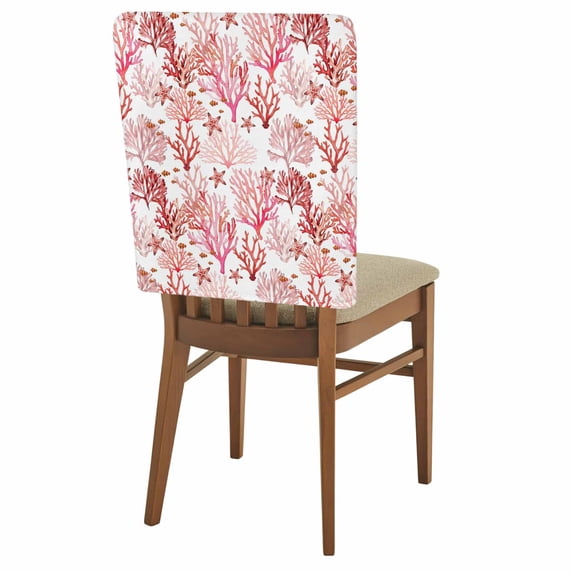 Ocean Red Corals Chair Covers Set of 1 Summer Nautical Watercolor Sea Starfish Fish Chair Back Covers Stretch Removable Washable Slipcovers Protector for Dining Room Kitchen Party Decor