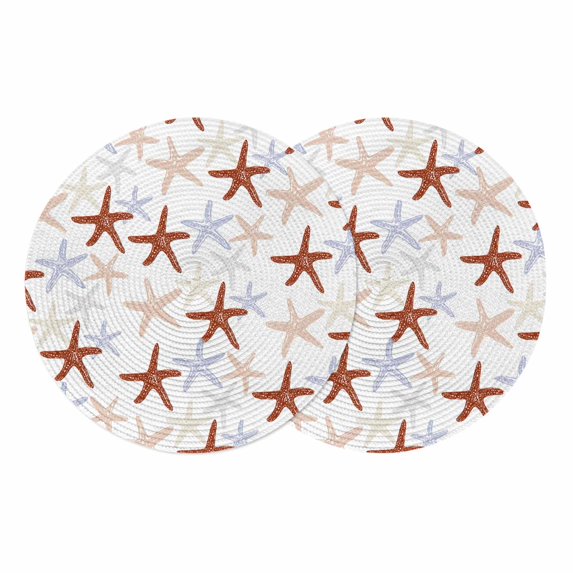 Ocean Red Starfish Round 13 Inch Placemats Set of 2, Summer Coastal Beach HeatResistant Non Slip Place Mats for Dining Table, Wipeable Braided Kitchen Table Mats for Housewarming