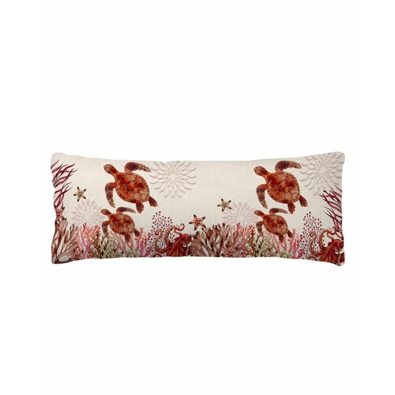 Ocean Red Turtles Body Pillow Cover 20 x 54 Inch Decorative Pillow Cover Coastal Coral Vintage Seagrass Flowers Lumbar Pillowcase Seasonal Rectangle Cushion Case for Couch Sofa Bed Living Room