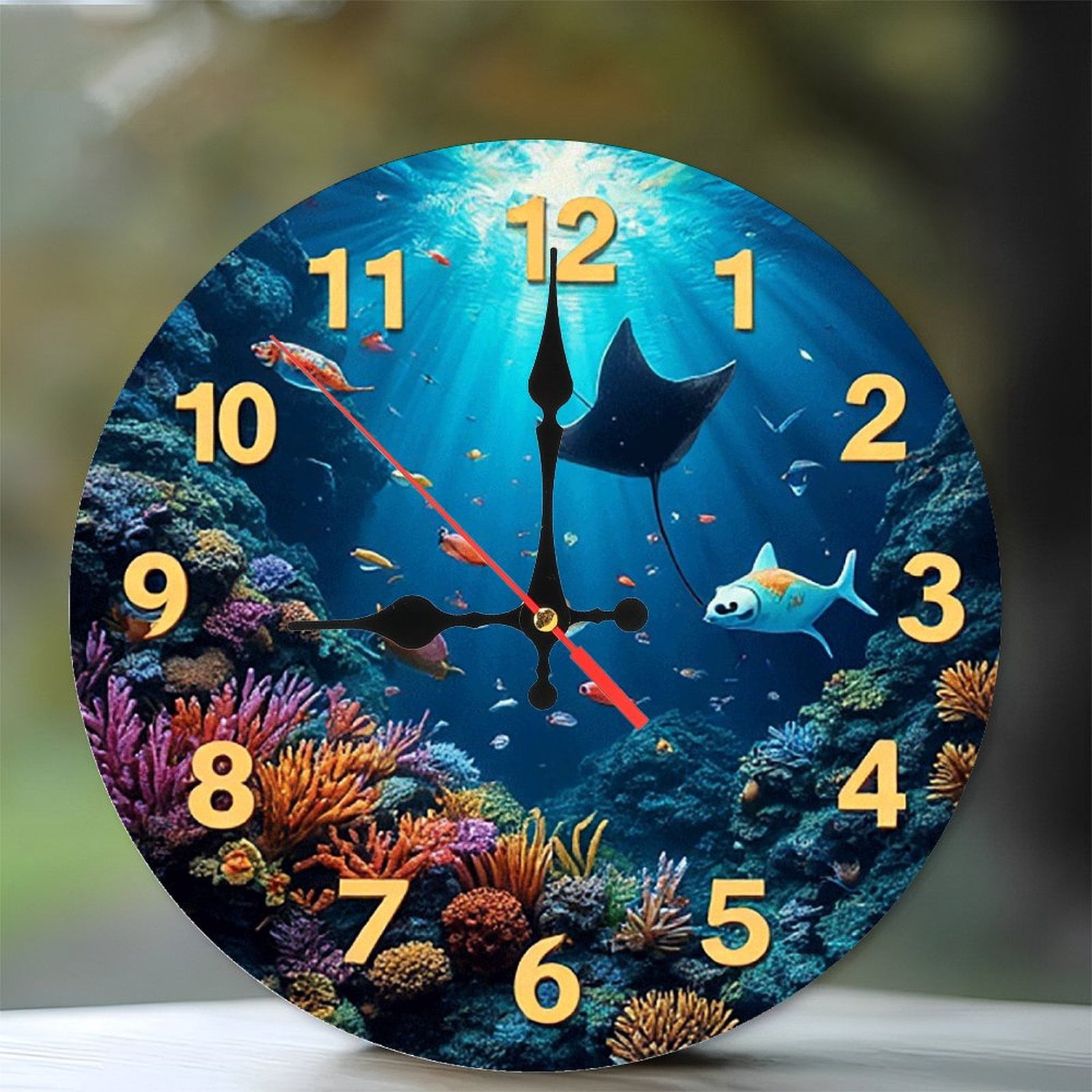Ocean Reef Fish Clock Wall Decor 10-Inch Silent Wooden Wall Clock ...