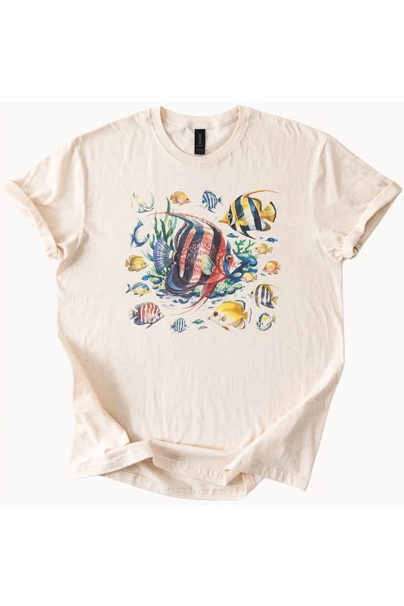 Ocean Reef Fish Tee Tropical Sea Life Shirt, Vintage Birthday Gift