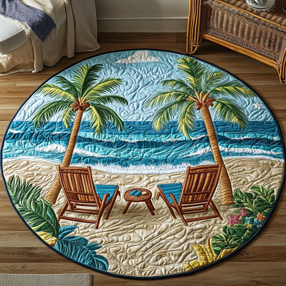 Ocean Retreat Quilted Round Mat, 3D Optical Illusion Ocean Rug, Ocean Retreat Floor Mat, Coastal Home Decor, Indoor Outdoor Area Rug