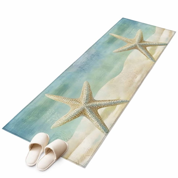 Ocean Retro Starfish Area&nbsp;Rug 2x6ft Nautical Coastal Beach Watercolor Marine Life Non-Slip&nbsp;Washable Square&nbsp;Rugs Soft Felt Indoor Floor Mat for Bedroom Kitchen Living Room Bathroom