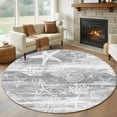 thumbnail image 1 of Ocean Round Living Room Rugs 5 ft, Summer Beach Sea Star Coral Shell Grey Texture Washable Area Rug with Non-Slip Sturdy Edge Binding Round Carpet for Entryway Kitchen Bedroom Bathroom, 1 of 9