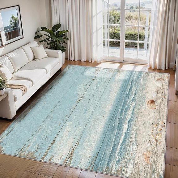 Ocean Rug, Beach Antique Distressed Wood Effect Area Rugs for Living Room Bedroom Kitchen, Ocean Home Decor Carpet, Washable, Non Slip, Soft, Low Pile 1x2ft