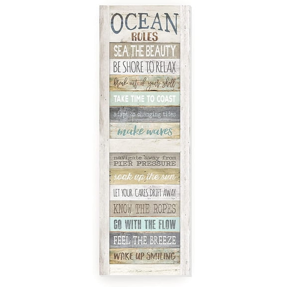 Ocean Rules Rustic Framed Wood Farmhouse Wall Sign 10x30 (Unframed)