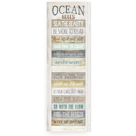 Ocean Rules Wood Rustic Style Wall Décor Sign 12x36
