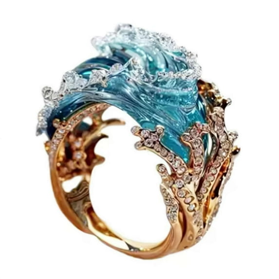 Ocean'S Oath Jewelry Set,Boho Blue Wave Necklace Earrings Ring Get Free gift !!!