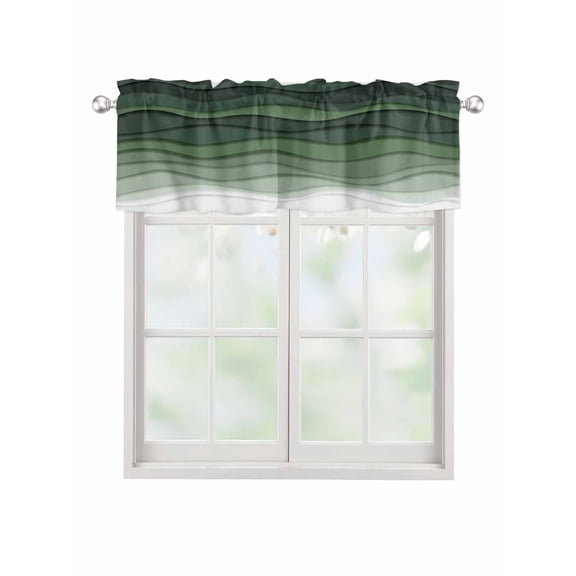 Ocean Sage Green Gradient Art Curtain Valances for Kitchen Windows,Rod Pocket Short Valance Marine Wave Geometric Stripe Small Window Treatment for Living Room Bathroom Bedroom,42"x18"-1 Panel
