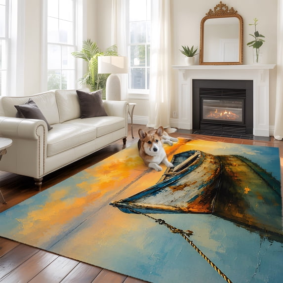 Ocean Sailboat Large Area Rugs 5x8ft Nautical Coastal Sea Vintage Boat ...