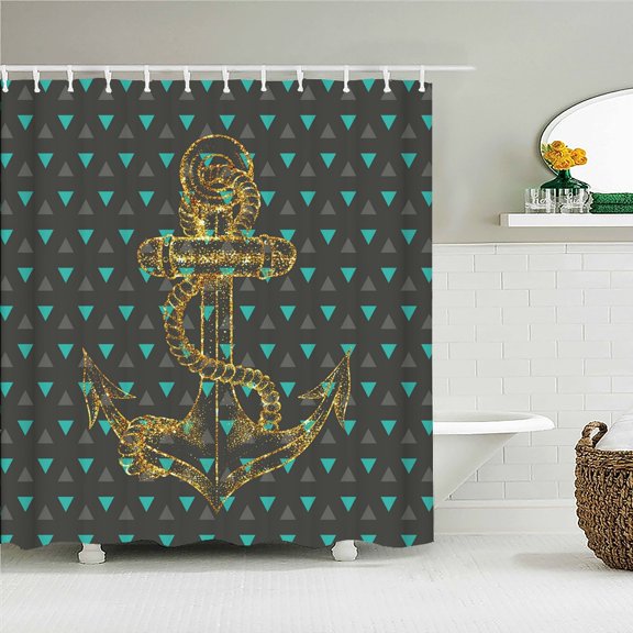 Ocean Sailing Anchor Fabric Shower Curtain Bathroom Curtains Geometry Pattern Waterproof Polyester Bath Screen with 12