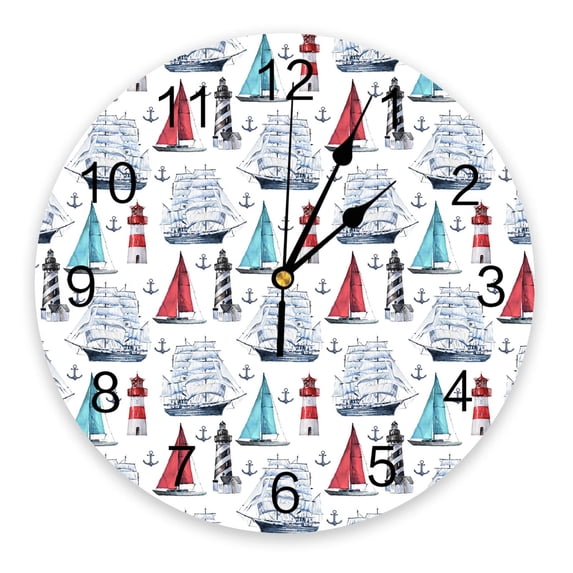 Ocean Sailing Lighthouse Anchor Wall Clock Modern Design Living Room Decoration Kitchen Silent Clock Home Decor