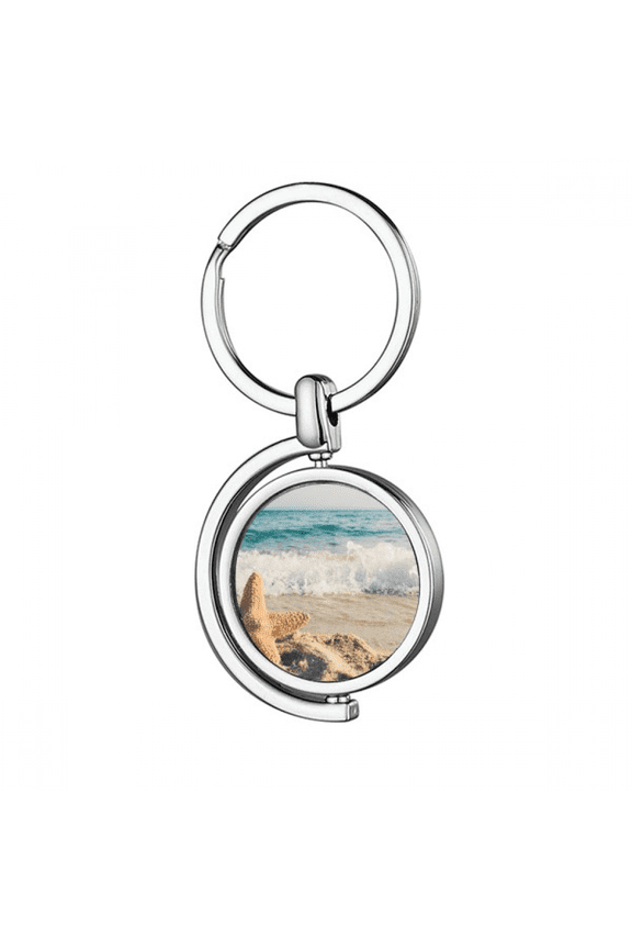Ocean Sand Beach Starfish Sea Picture Rotating Keychain Metal Keyring Holder