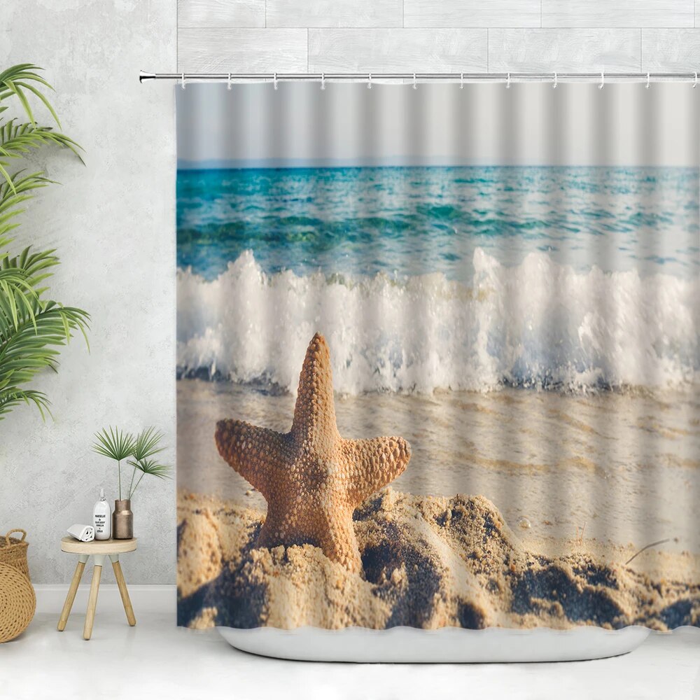 Ocean Scene Shower Curtains Sea White Beach Palm Coconut Tree Sunshine