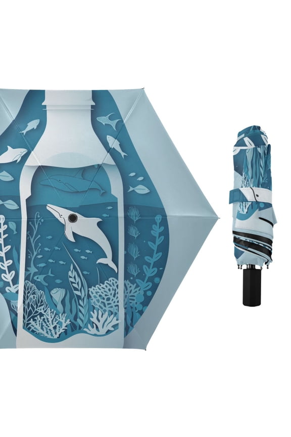 Ocean Scene in Bottle Compact Sun Umbrella Windproof Travel Umbrellas for Rain Strong Portable UV Protection