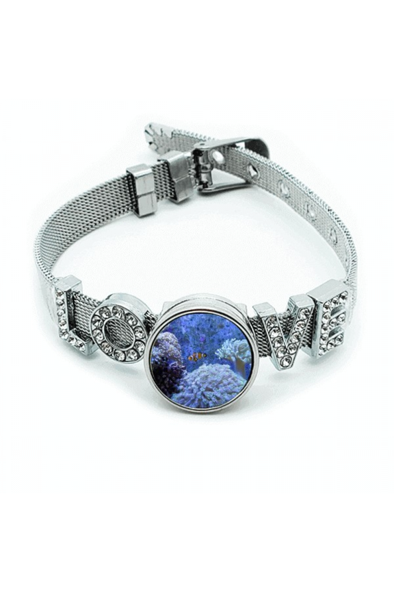 Ocean Science Clownfish Nature Picture Bracelet Wristband Crystal Love Adjustable Bangle
