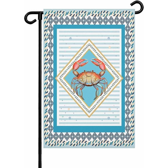 Ocean Sea Animal Red Crab Garden Flags 12x18 Inch Double Sided Welcome Yard Flags for Outdoor Decor Blue Bubble Stripes in Floral Frame Yard Outside Seasonal Decoration