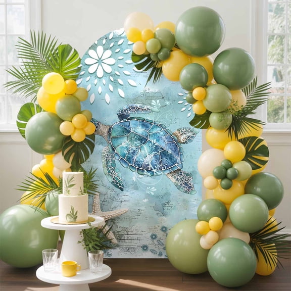 Ocean Sea Arch Backdrop Cover, 6FT, Turtle Starfish Undersea Nautical Vintage Blue Spandex Arch Covers Double-Sided Backdrop for Wedding Birthday Party Photo Background Decoration