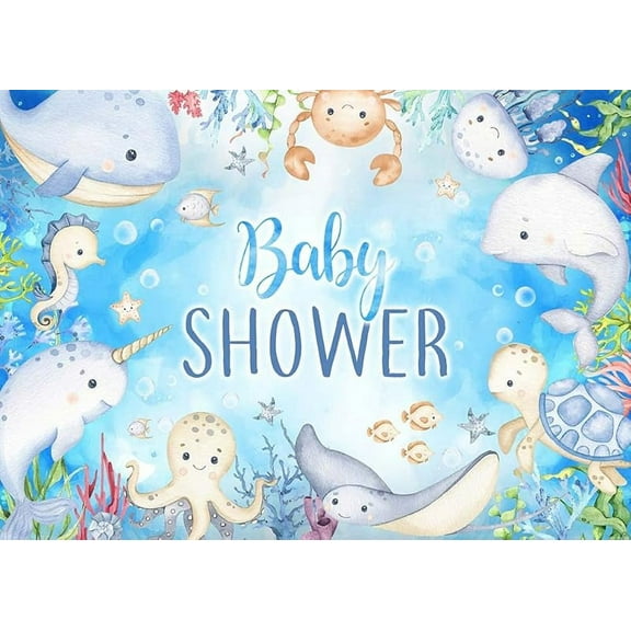 Ocean Sea Baby Shower Backdrop Under The Sea Baby Shower Party Banner Watercolor Octopus Whale Shark Sea Animal Under The Sea Baby Shower Party Decorations Background